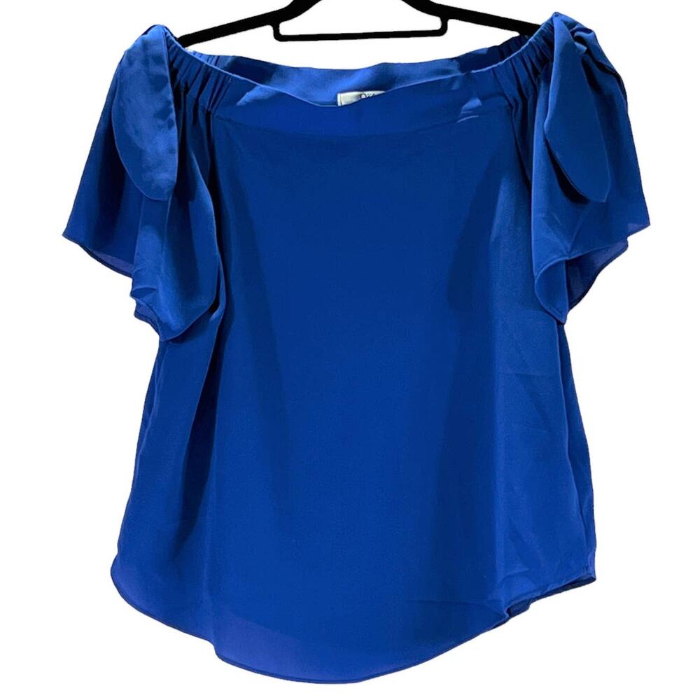 Q&A Stitch Fix Ashley Off the Shoulder Flutter Sleeve Blouse Top XS Blue